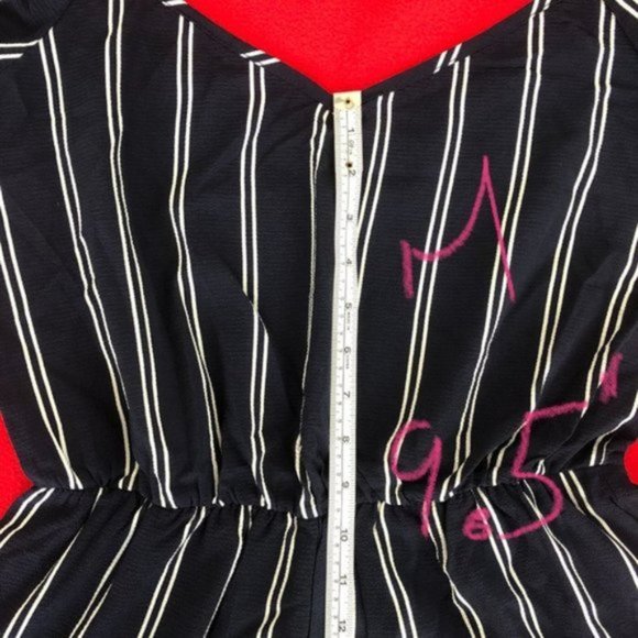 Pinstripe Cold Shoulder Romper Jumpsuit Shorts - Picture 6 of 7